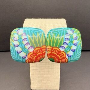 Vintage Avon Tropical Beauty 1987 Clip On Earrings Floral‎ Aqua Acrylic Colorful